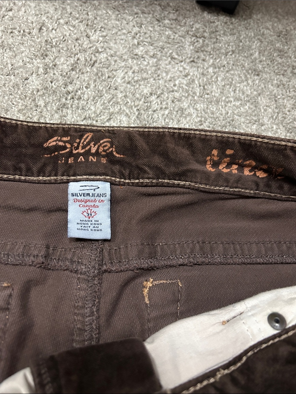 Vintage 90s Silver Jeans Bootcut Flared Brown Suede / Velvet Pants 31x33 - Picture 6 of 8